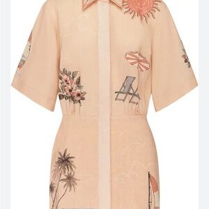 Peach Short Sleeve Dress with Beach Print